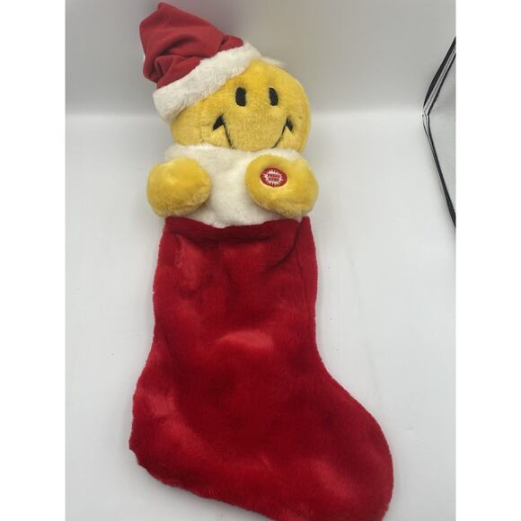 Vtg Dan Dee Red Christmas Stocking MTY Plush Smiley Face Giggling 22” - Picture 1 of 6